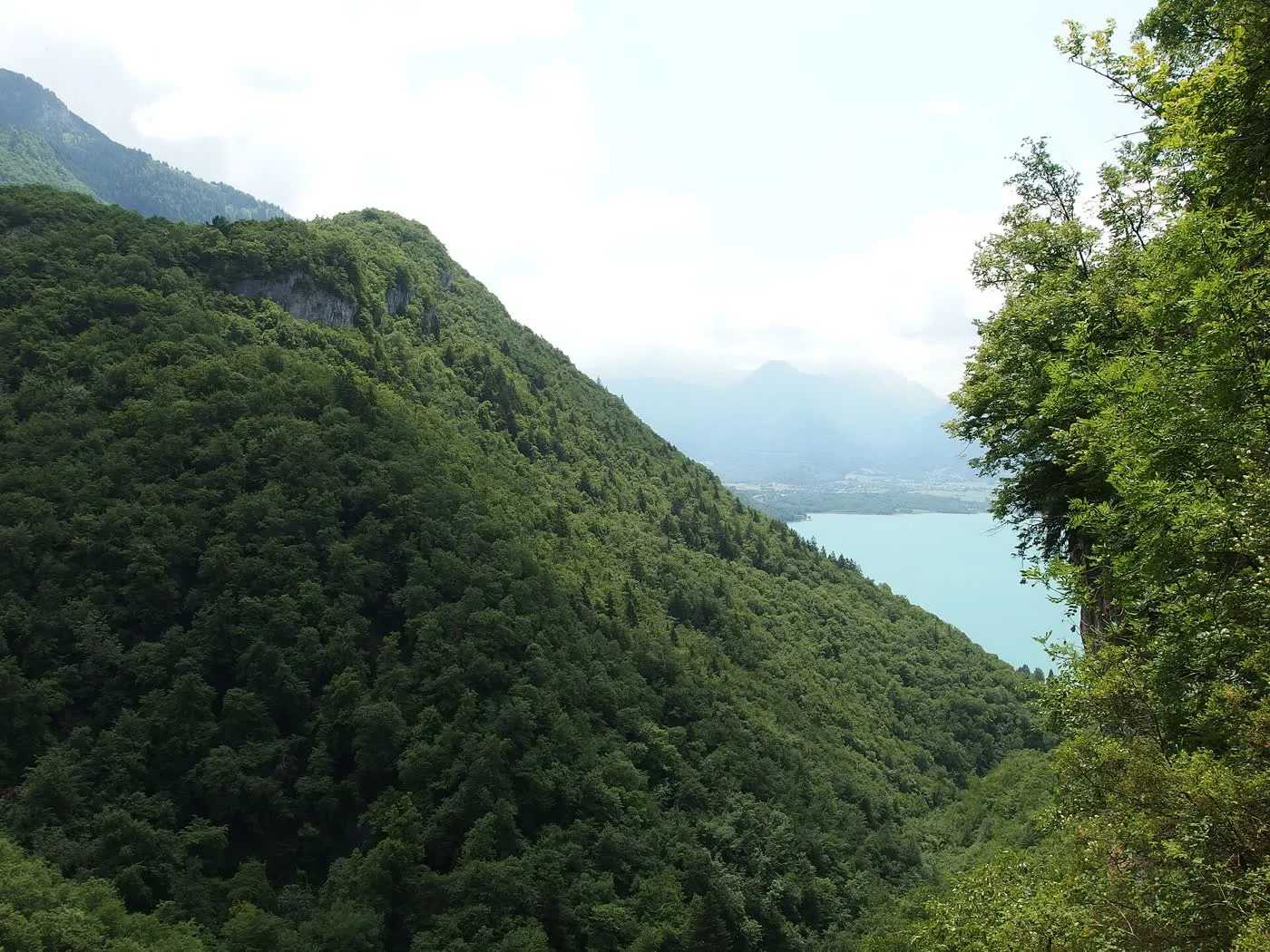 Le sentier d'approche de la cascade d'Angon, en sous-bois, sur la commune de Talloires-Montmin