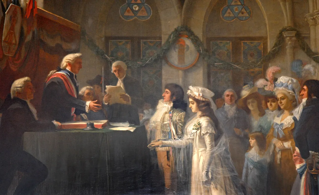 Une cérémonie de mariage civil célébrée dans une mairie, photo d'illustration