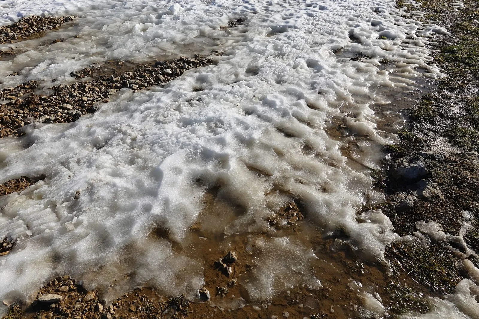Neige fondante au secteur du Berger, sur le plateau du Semnoz au-dessus d'Annecy