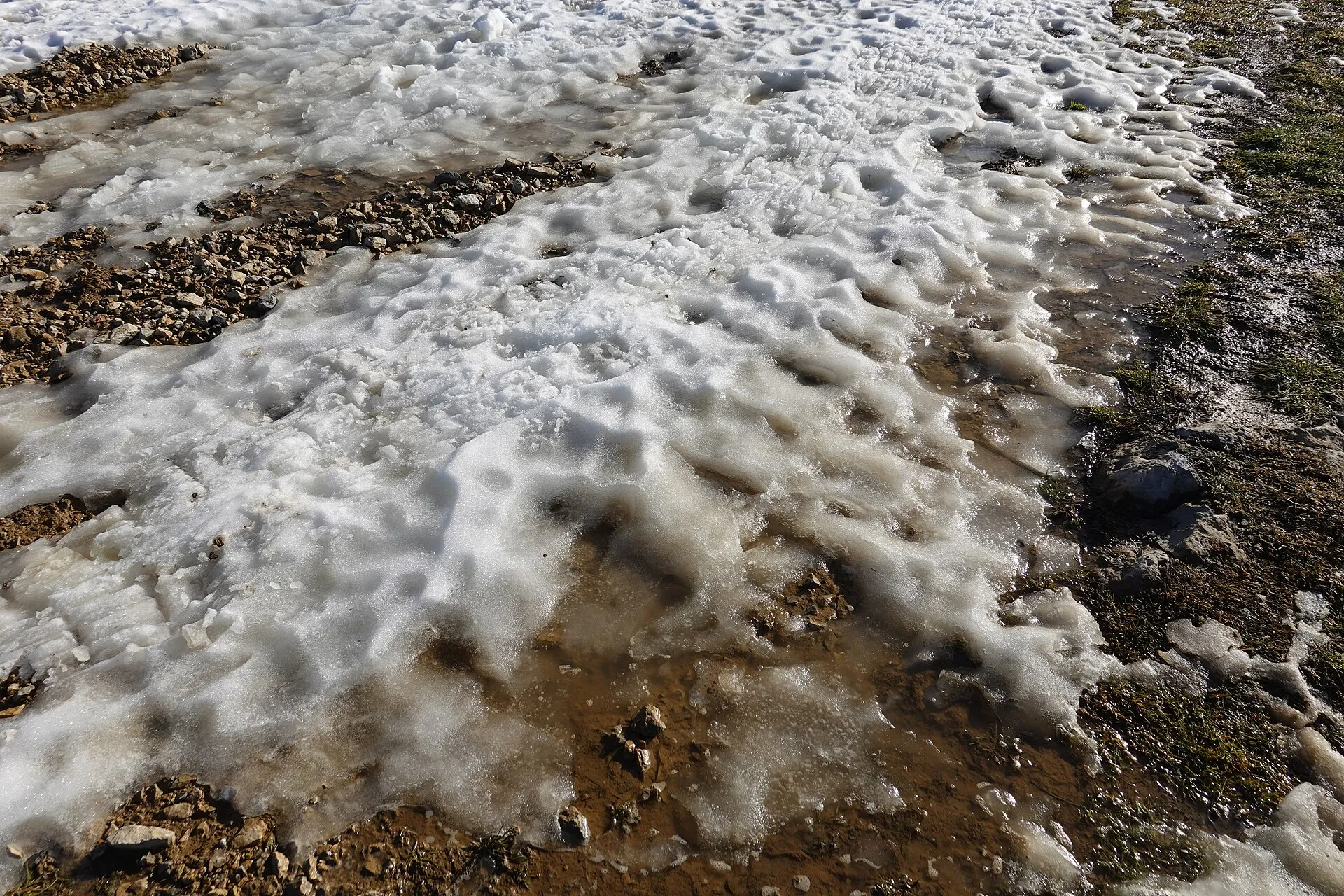 Neige fondante au secteur du Berger, sur le plateau du Semnoz au-dessus d'Annecy